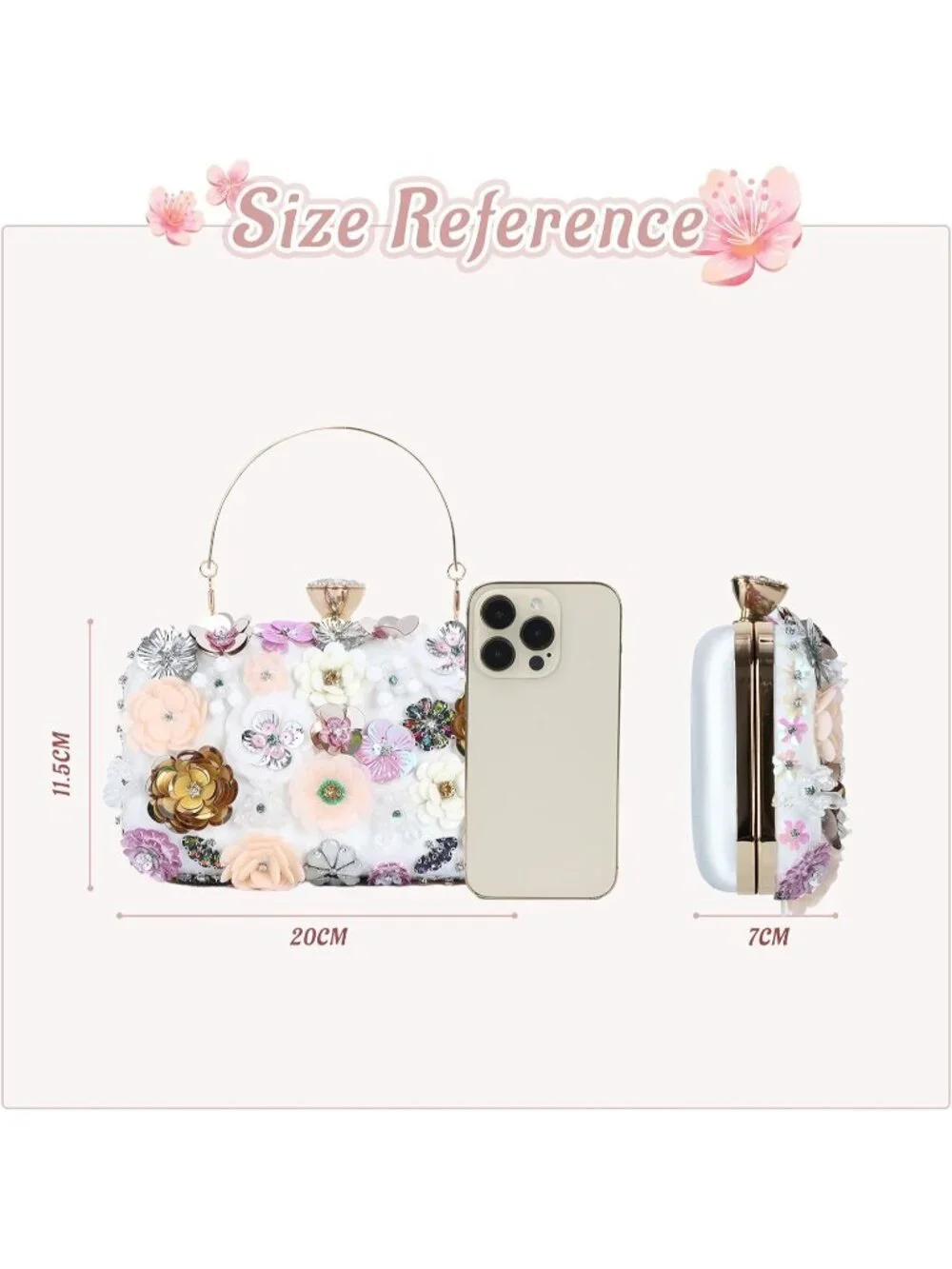 Women's Beige Clutches Flower Evening Handbag Chain Strap Elegant Shoulder Bag